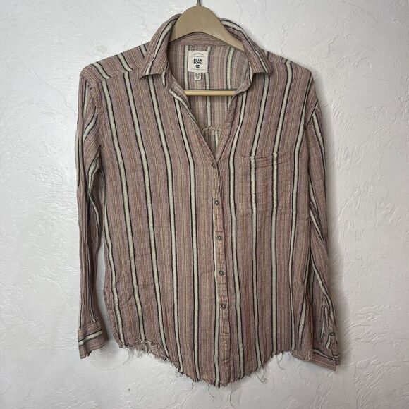 Billabong button Down Raw Hem Short Pink striped Lightweight Size Small - Picture 1 of 6